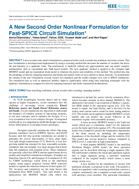 (PDF) A New Second Order Nonlinear Formulation for Fast-SPICE Circuit ...
