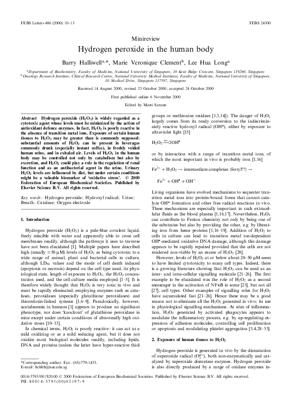 (PDF) Hydrogen peroxide in the human body