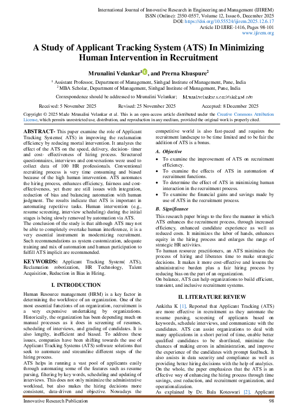 (PDF) A Study of Applicant Tracking System (ATS) In Minimizing Human ...