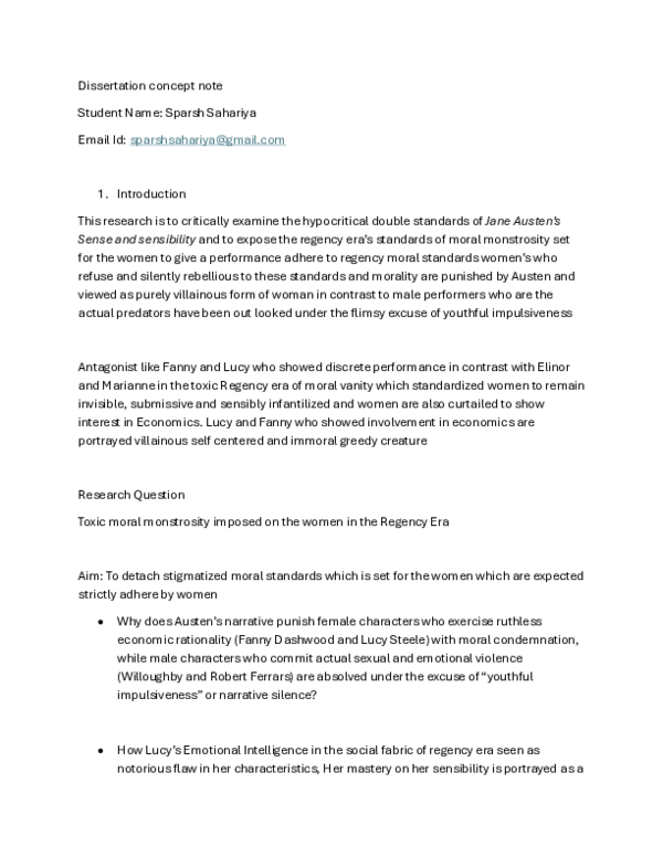 (PDF) Dissertation concept note Student Name: Sparsh Sahariya