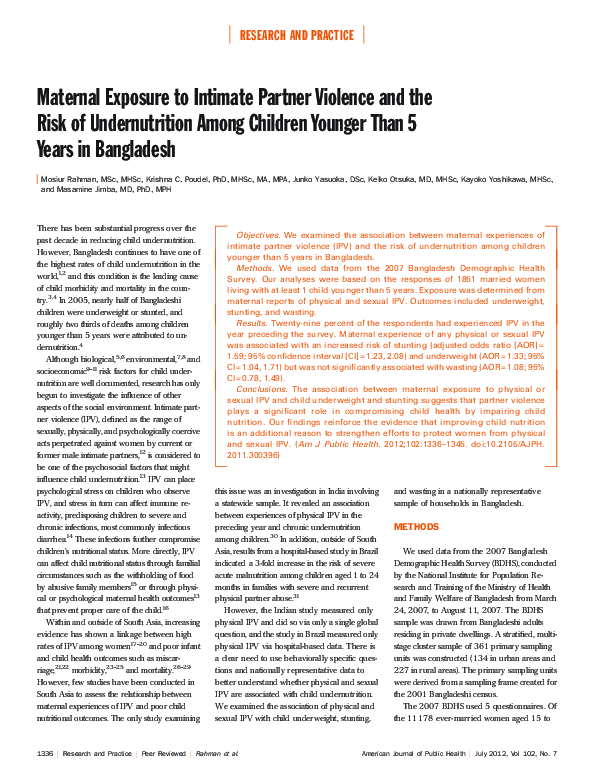 (PDF) Maternal Exposure to Intimate Partner Violence and the Risk of ...