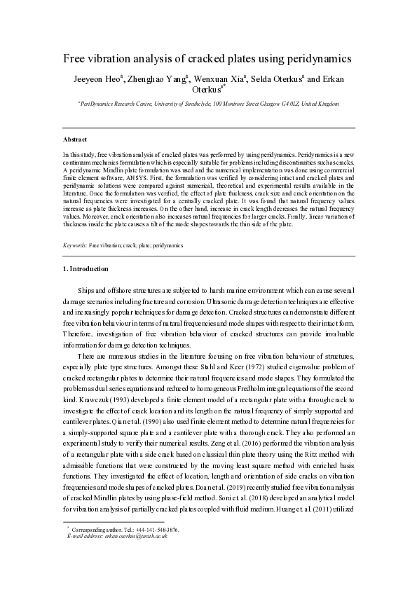 (PDF) Free vibration analysis of cracked plates using peridynamics