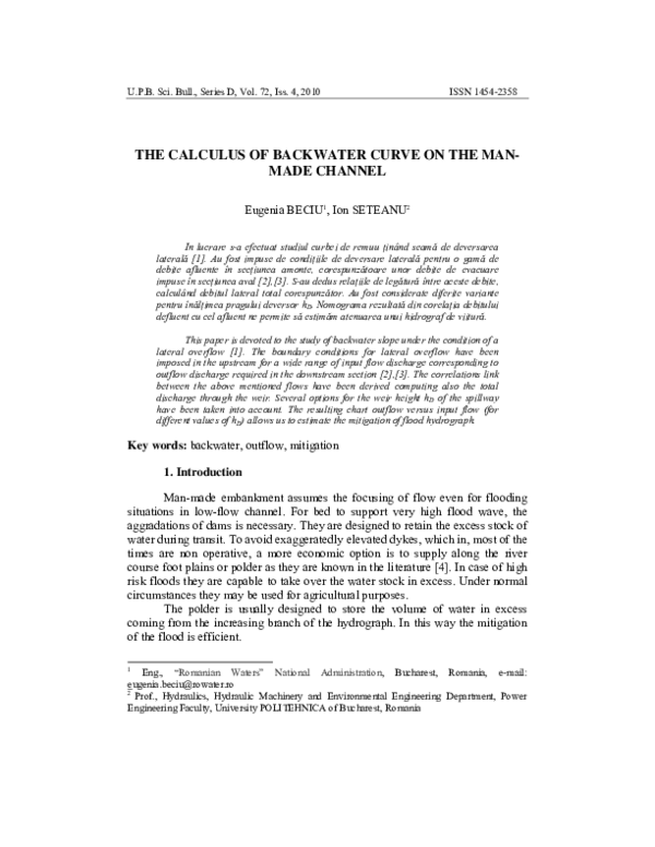 (PDF) The Calculus of Backwater Curve on the Man-Made Channel