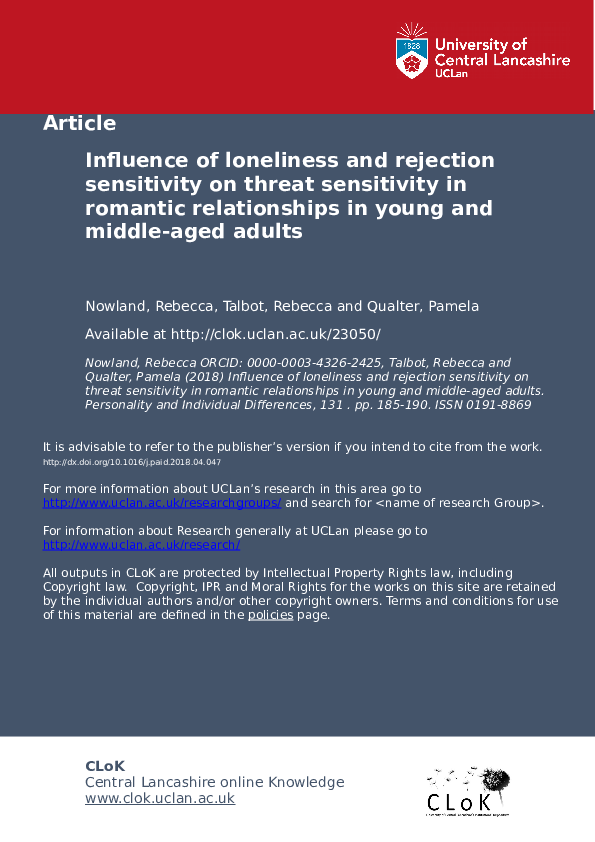 (PDF) Influence of loneliness and rejection sensitivity on threat ...