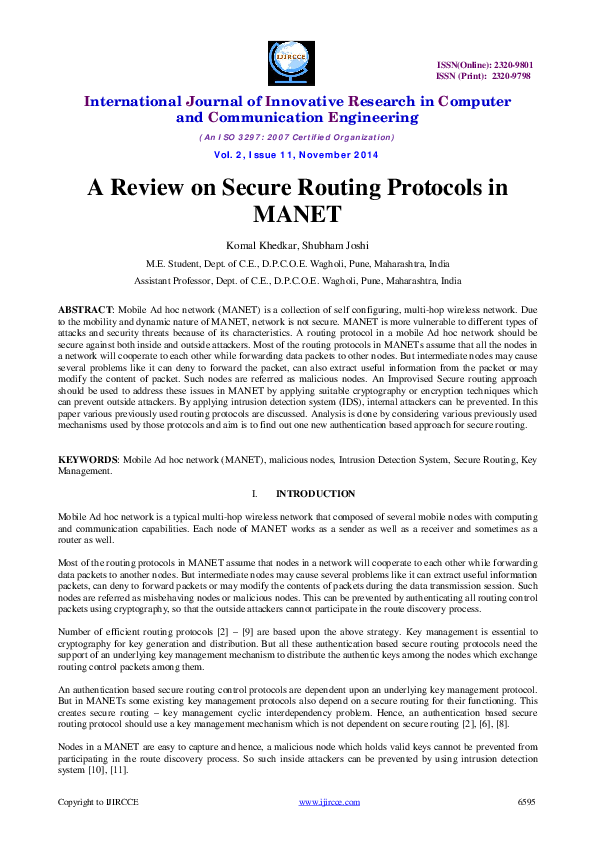 (PDF) A Review on Secure Routing Protocols inMANET