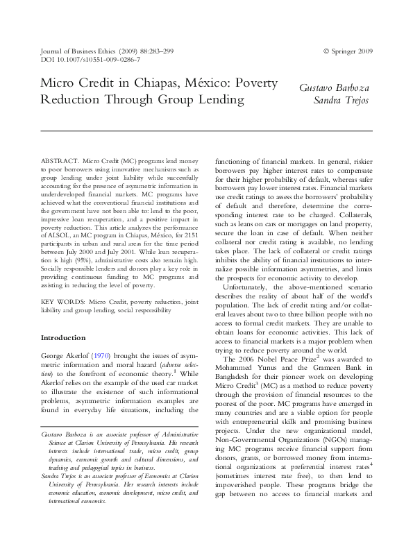 (PDF) Micro Credit in Chiapas, México: Poverty Reduction Through Group ...