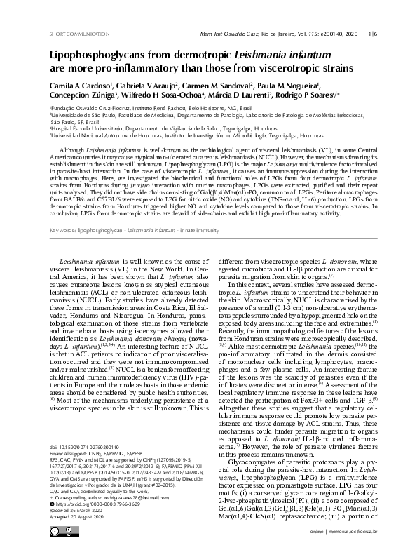 (PDF) Lipophosphoglycans from dermotropic Leishmania infantum are more ...