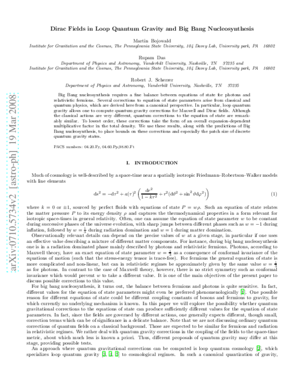 (PDF) Dirac fields in loop quantum gravity and big bang nucleosynthesis