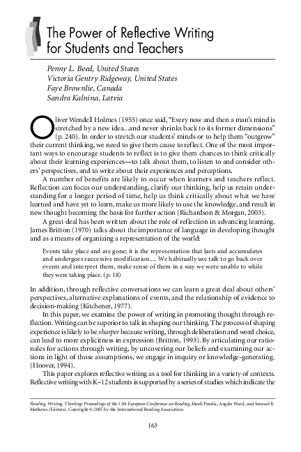 (PDF) The Power of Reflective Writing for Students and Teachers