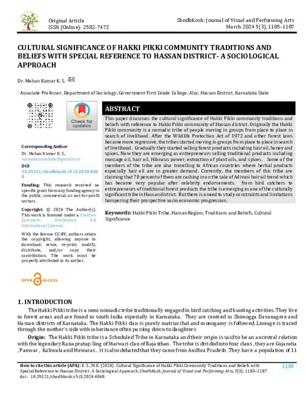 (PDF) CULTURAL SIGNIFICANCE OF HAKKI PIKKI COMMUNITY TRADITIONS AND ...