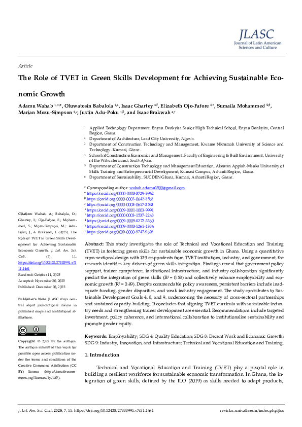 (PDF) The Role of TVET in Green Skills Development for Achieving ...