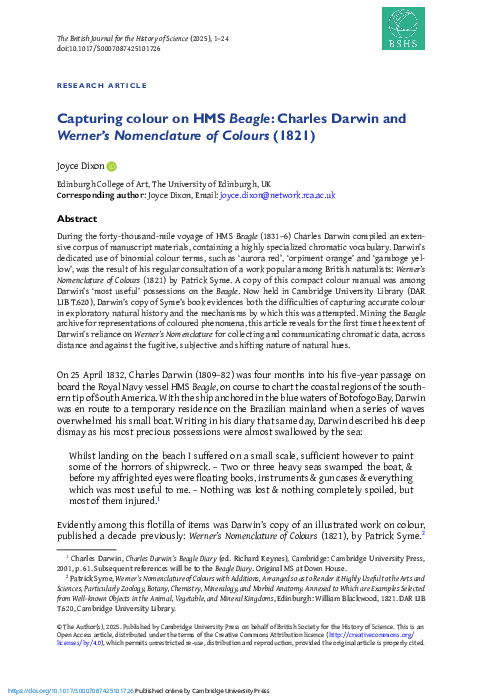 (PDF) Capturing colour on HMS Beagle: Charles Darwin and Werner's ...