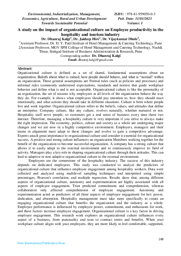 (PDF) A study on the impact of organizational culture on Employee ...