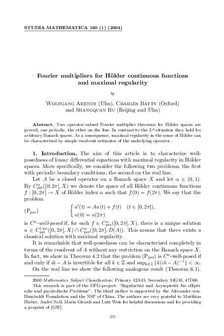 (PDF) Fourier multipliers for Hölder continuous functions and maximal ...