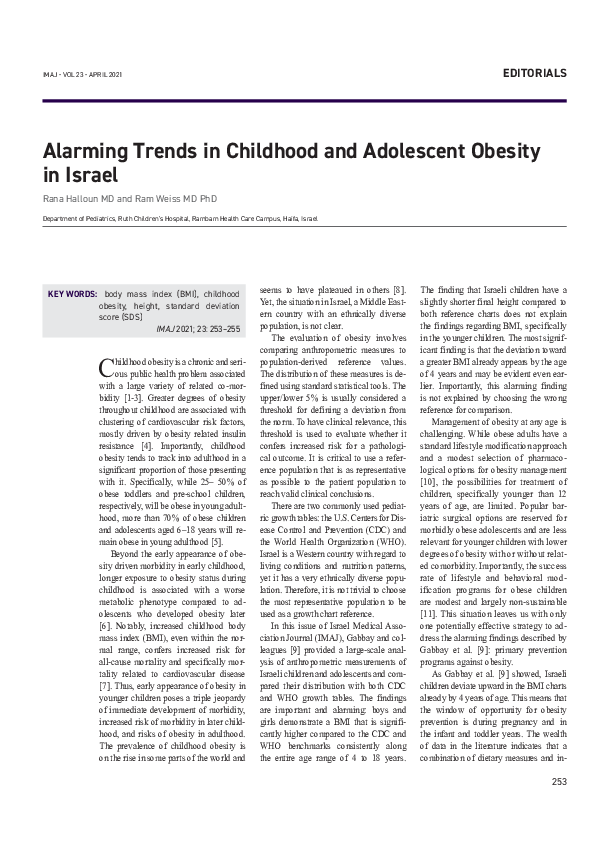 (PDF) Alarming Trends in Childhood and Adolescent Obesity in Israel