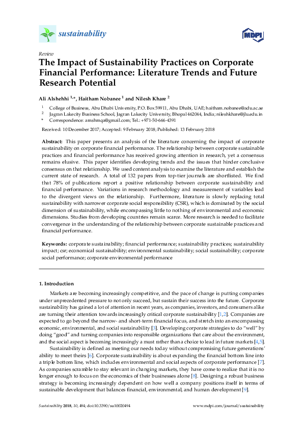 (PDF) The Impact of Sustainability Practices on Corporate Financial ...