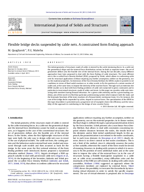 (PDF) Flexible bridge decks suspended by cable nets. A constrained form ...