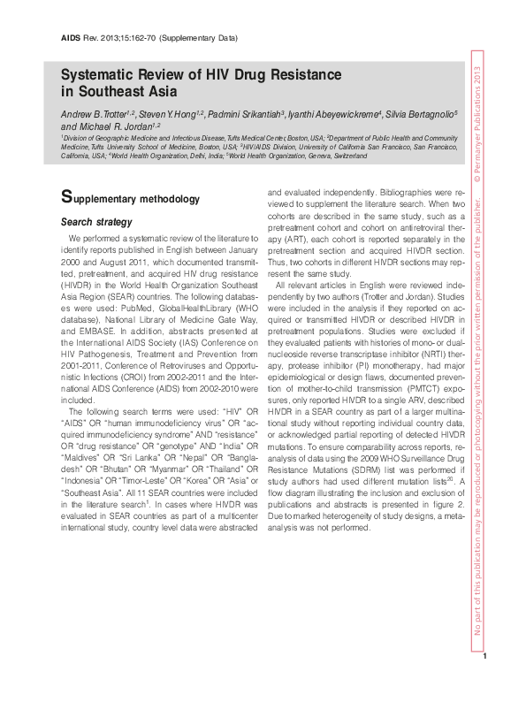 (PDF) Systematic review of HIV drug resistance in Southeast Asia