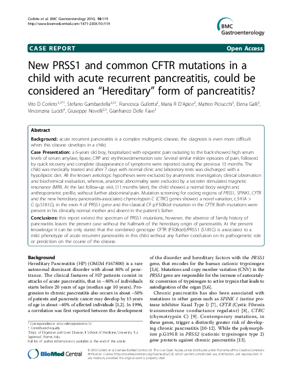 (PDF) New PRSS1 and common CFTR mutations in a child with acute ...