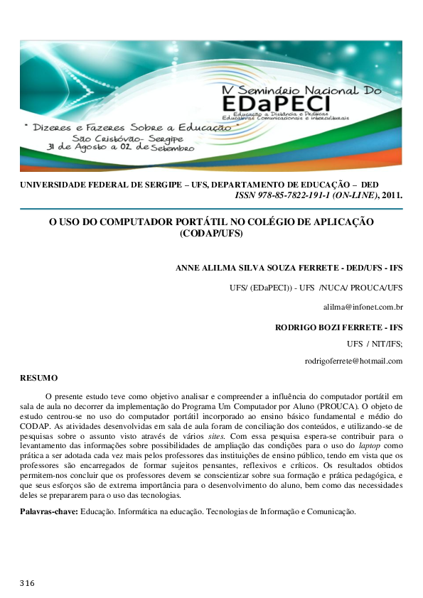 (PDF) O uso do computador portátil no Colégio de Aplicação (CODAP/UFS)