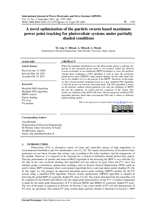 (PDF) A novel optimization of the particle swarm based maximum power ...