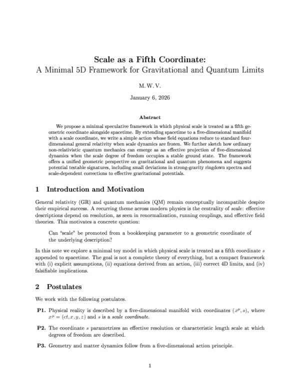 (PDF) Scale as a Fifth Coordinate: A Minimal 5D Framework for ...