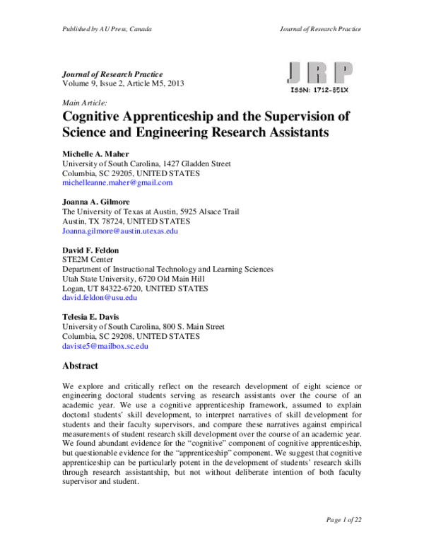 (PDF) Cognitive apprenticeship and the supervision of science and ...