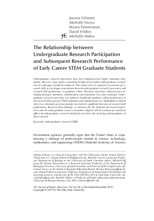 (PDF) The Relationship between Undergraduate Research Participation and ...