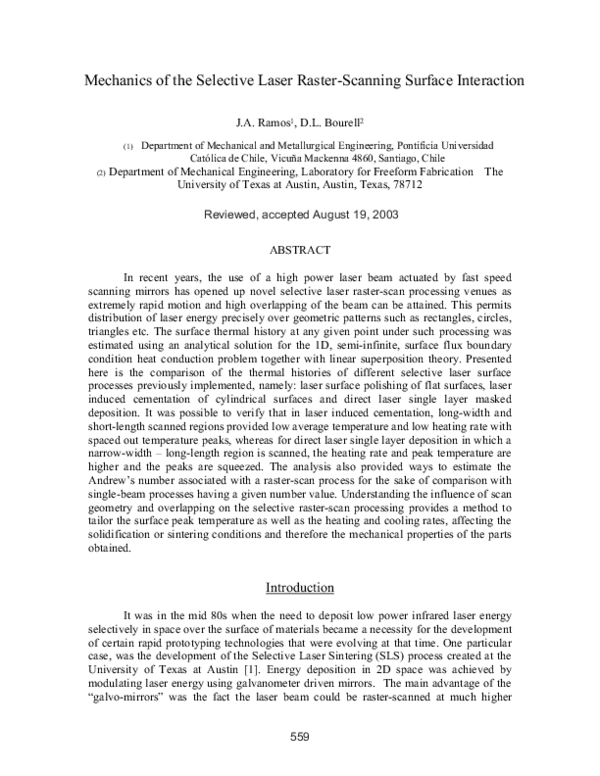 (PDF) Mechanics of the Selective Laser Raster-Scanning Surface Interaction