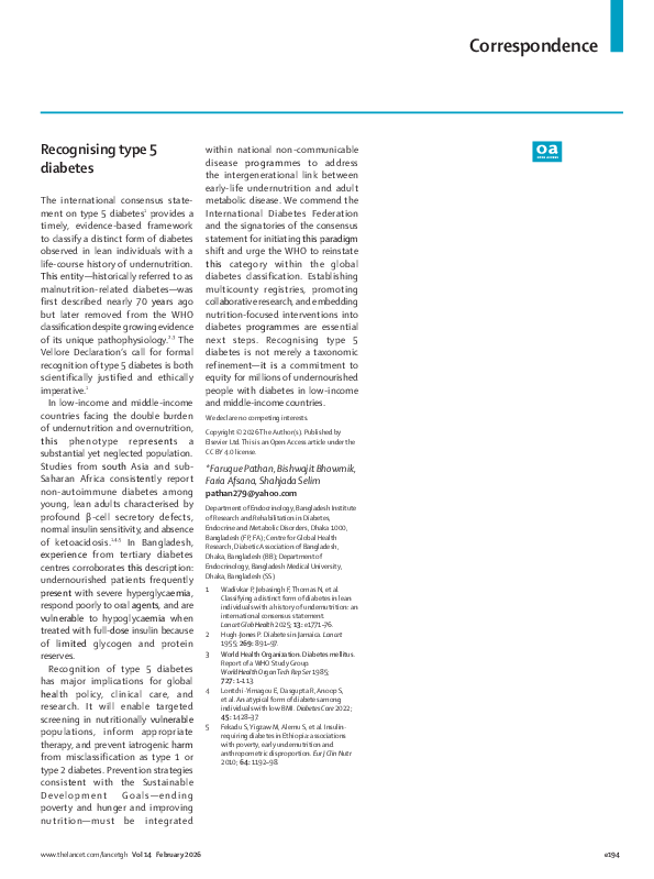 (PDF) Recognising type 5 diabetes