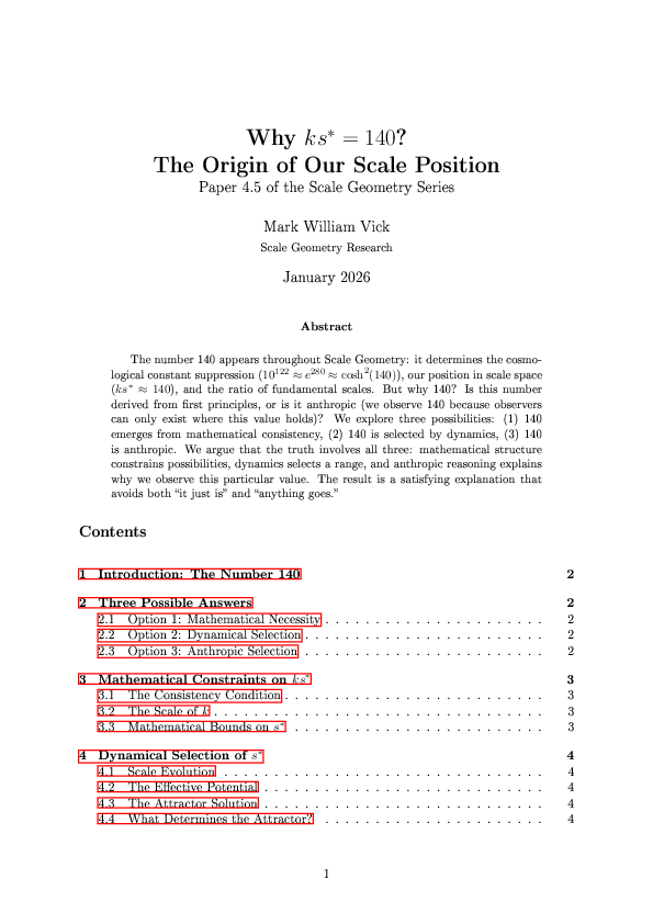 (PDF) Why ks * = 140? The Origin of Our Scale Position Paper 4.5 of the ...