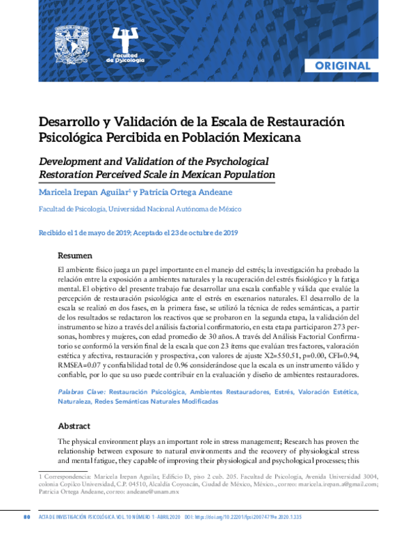 (PDF) Desarrollo y Validación de la Escala de Restauración Psicológica ...