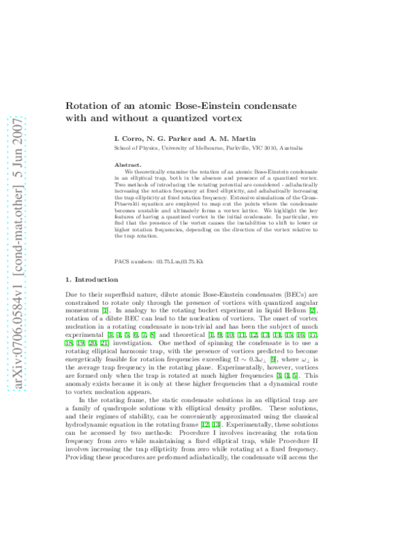 (PDF) Rotation of an atomic Bose–Einstein condensate with and without a ...