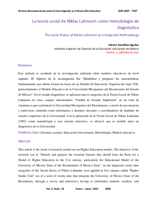 (PDF) The social theory of Niklas Luhmann as methodology diagnosis