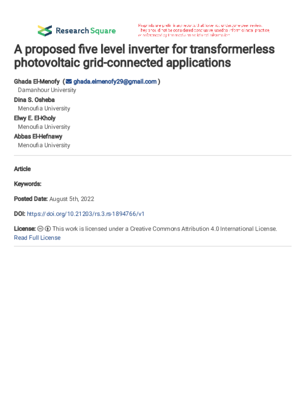 (PDF) A proposed five level inverter for transformerless photovoltaic ...