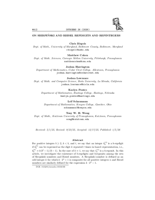 (PDF) On Sierpiński and Riesel repdigits and repintegers