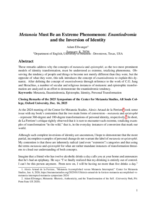 (PDF) Metanoia Must Be an Extreme Phenomenon: Enantiodromia and the ...