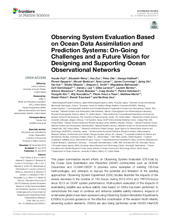 (PDF) Observing System Evaluation Based on Ocean Data Assimilation and ...