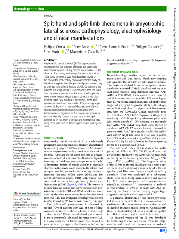(PDF) Split-hand and split-limb phenomena in amyotrophic lateral ...