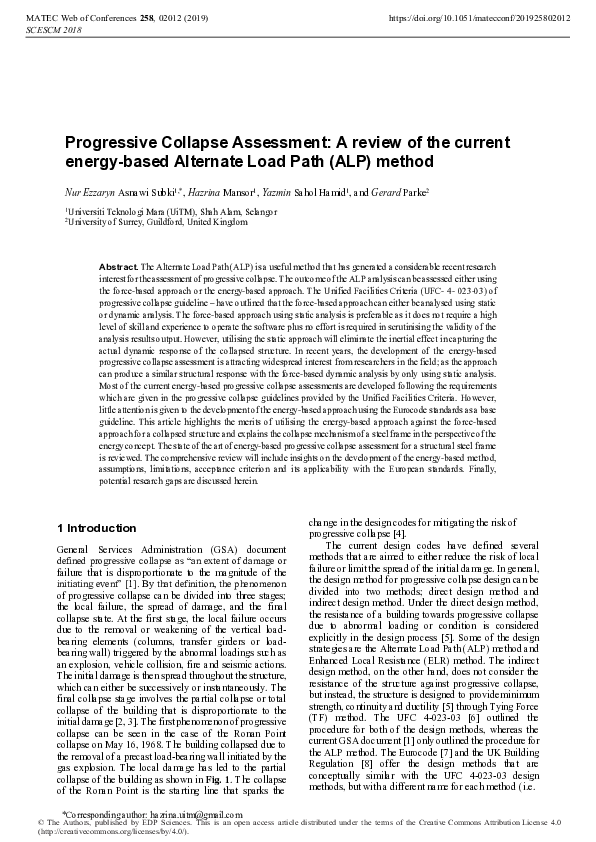 (PDF) Progressive Collapse Assessment: A review of the current energy ...