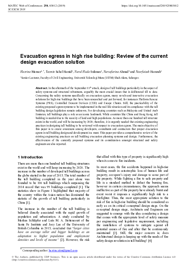 (PDF) Evacuation egress in high rise building: Review of the current ...