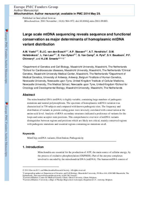 (PDF) Large scale mtDNA sequencing reveals sequence and functional ...
