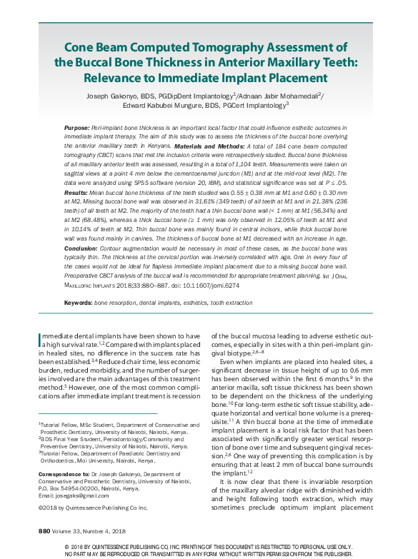 (PDF) Cone Beam Computed Tomography Assessment of the Buccal Bone ...