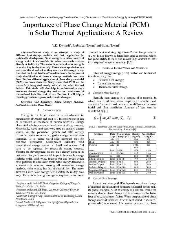 (PDF) Importance of phase change material (PCM) in solar thermal ...