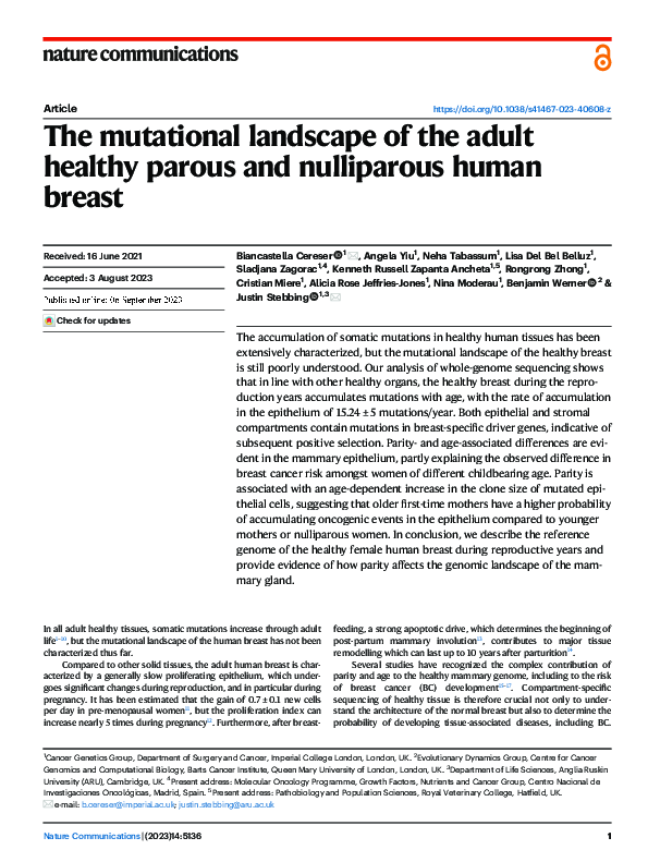 (PDF) The mutational landscape of the adult healthy parous and ...