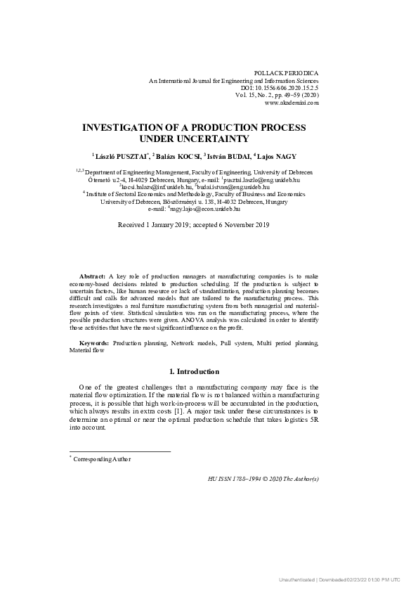 (PDF) Investigation of a production process under uncertainty