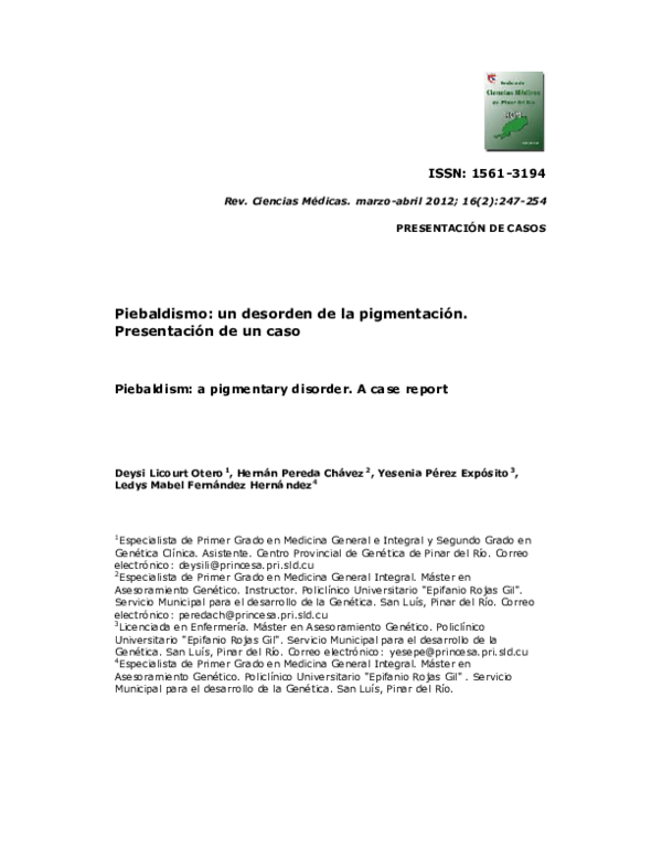(PDF) Piebaldismo: un desorden de la pigmentación. Presentación de un caso