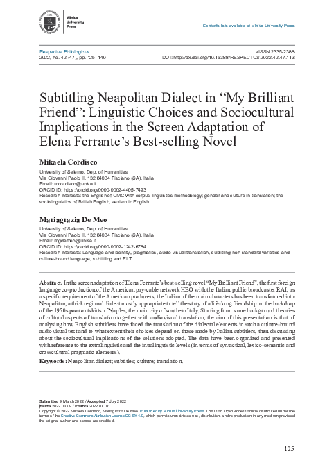 (PDF) Subtitling Neapolitan Dialect in “My Brilliant Friend ...
