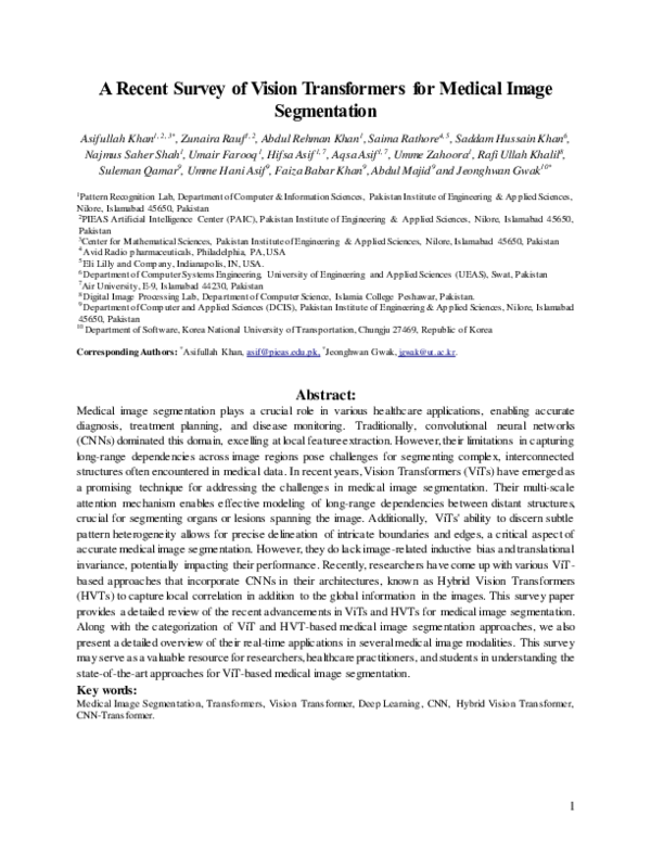 (PDF) A Recent Survey of Vision Transformers for Medical Image Segmentation