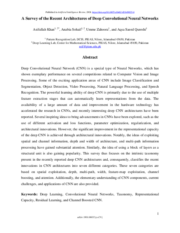 (PDF) A survey of the recent architectures of deep convolutional neural ...